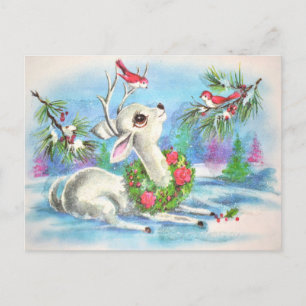 Cartes Pour Fêtes Annuelles Cerfs Et Oiseaux De Noël Vintage