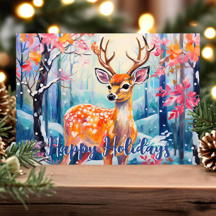 Cartes Pour Fêtes Annuelles Cerfs Fantaisistes dans la Forêt Joyeux Noël Migno