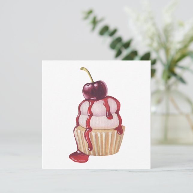 Cartes Pour Fêtes Annuelles Cerise Cupcake (Debout devant)
