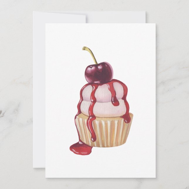 Cartes Pour Fêtes Annuelles Cerise Cupcake (Devant)