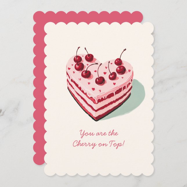 Cartes Pour Fêtes Annuelles Cerise sur le meilleur gâteau de coeur mignonne Sa (Devant / Derrière)
