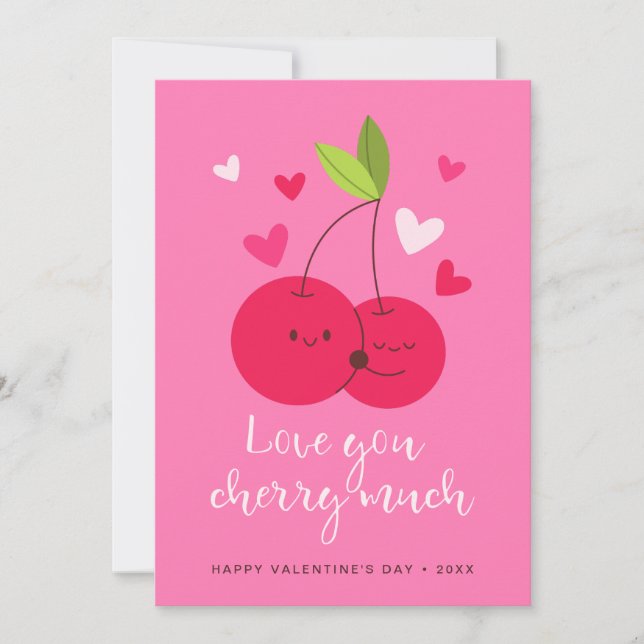 Cartes Pour Fêtes Annuelles Cerises Mignonnes Amour Cœurs Saint-Valentin (Devant)