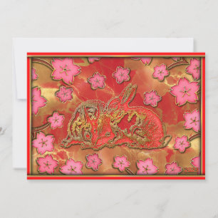Cartes Pour Fêtes Annuelles Cerisier Fleur Rouge Or lapin Nouvel An chinois