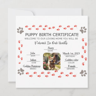 Cartes Pour Fêtes Annuelles Certificat de Naissance Personnalisé pour Chien