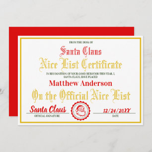 Cartes Pour Fêtes Annuelles Certificat Nice Liste pour enfants Cadeau de Noël
