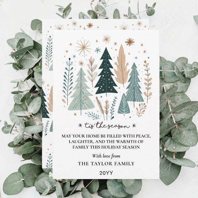 Cartes Pour Fêtes Annuelles C'est la saison Arbres de Noël Bohème Botaniques (Tis the Season Boho Botanical Christmas Trees Holiday Card
)
