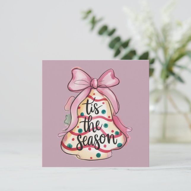 Cartes Pour Fêtes Annuelles C'est la saison Coquette Bow Fillette Rose Xmas Pi (Debout devant)