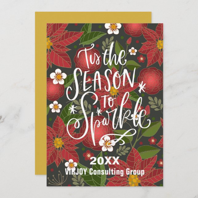 Cartes Pour Fêtes Annuelles C'est la saison d'étinceler Fête Rouge Poinsettia  (Devant / Derrière)