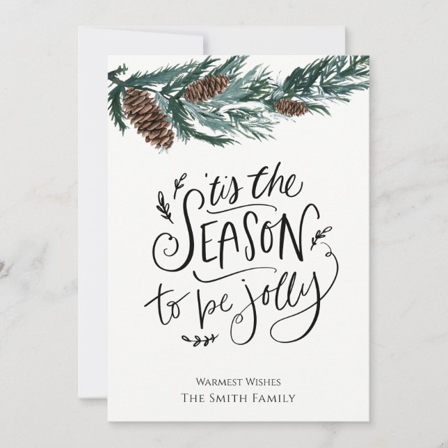 Cartes Pour Fêtes Annuelles C'Est La Saison D'Être Jolly Aquarelle Pine Cône (Devant)