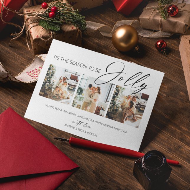 Cartes Pour Fêtes Annuelles C'Est La Saison D'Être Jolly | Collage de photos (Créateur téléchargé)