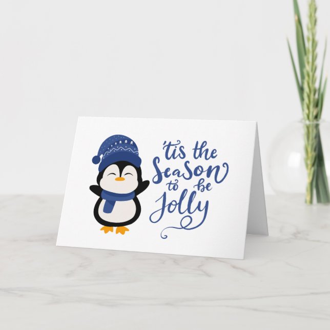 Cartes Pour Fêtes Annuelles C'Est La Saison D'Être Jolly, Pingouin Noël (Devant)