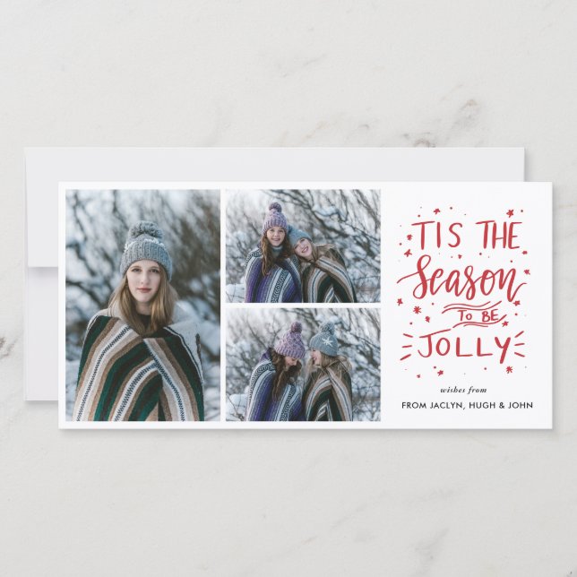 Cartes Pour Fêtes Annuelles C'Est La Saison D'Être Jolly Script Photo Holiday (Devant)