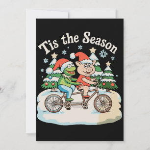 Cartes Pour Fêtes Annuelles C'est La Saison Grenouille Crapaud Vélo Père Noël 