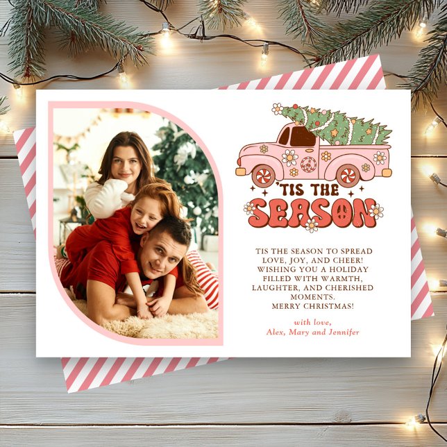 Cartes Pour Fêtes Annuelles C'est la saison Super Pink Truck Photo Noël (Créateur téléchargé)