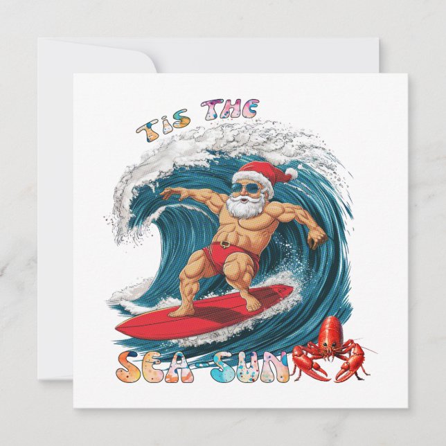 Cartes Pour Fêtes Annuelles C'est le soleil de la mer - Santa surfeur (Devant)