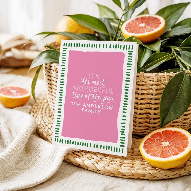 Cartes Pour Fêtes Annuelles C'est le temps le plus merveilleux de Modern Pink  (Créateur téléchargé)