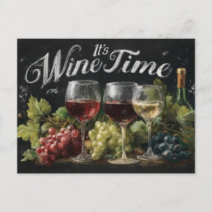 Cartes Pour Fêtes Annuelles "C'est l'heure du vin" Rustic Chalkboard Art