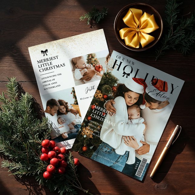 Cartes Pour Fêtes Annuelles C'est une fête de Noël Revue de famille Photo (It's A Christmas Party Family Photo Magazine Cover Holiday Card)