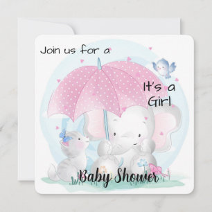 Cartes Pour Fêtes Annuelles C'est une fille Baby shower éléphant et chatons