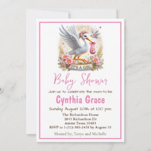 Cartes Pour Fêtes Annuelles C'est une Fille Cigogne mignonne avec bébé fille e