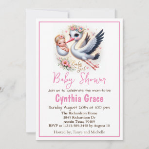 Cartes Pour Fêtes Annuelles C'est une Fille Cigogne mignonne avec bébé fille e