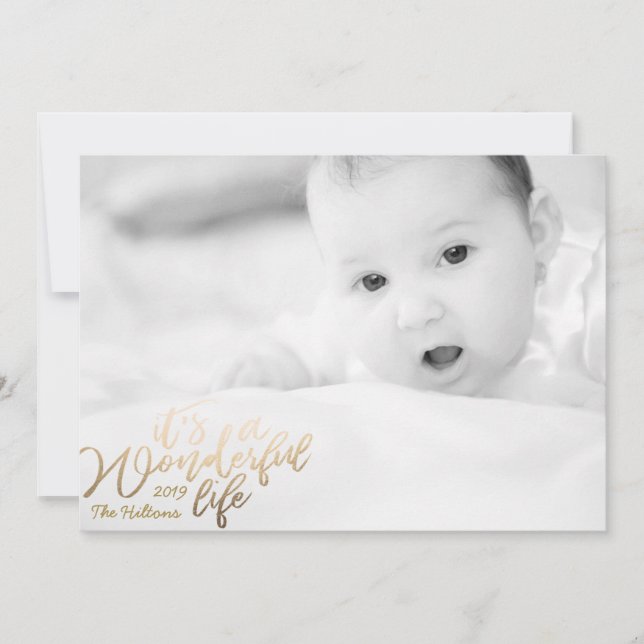 Cartes Pour Fêtes Annuelles C'est une vie merveilleuse Foil Gold Photo de Noël (Devant)