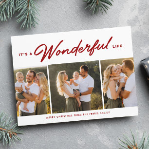 Cartes Pour Fêtes Annuelles C'est une vie merveilleuse trois photo rouge Noël