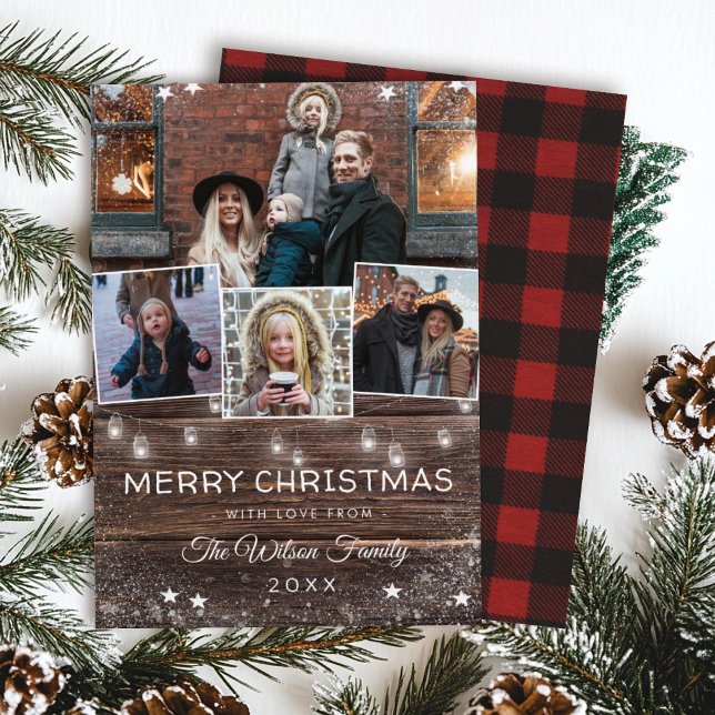 Cartes Pour Fêtes Annuelles Chaîne Rustique Bois Lumières Mason Jarres Plaid (Créateur téléchargé)