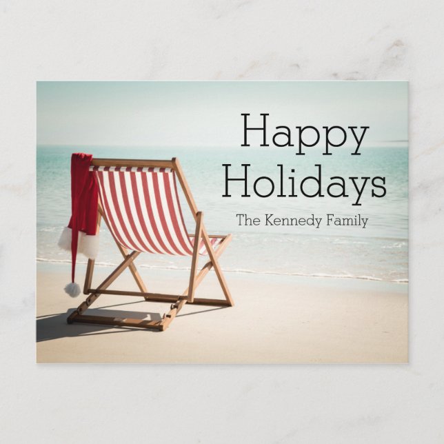 Cartes Pour Fêtes Annuelles Chaise de plage avec chapeau santa (Devant)