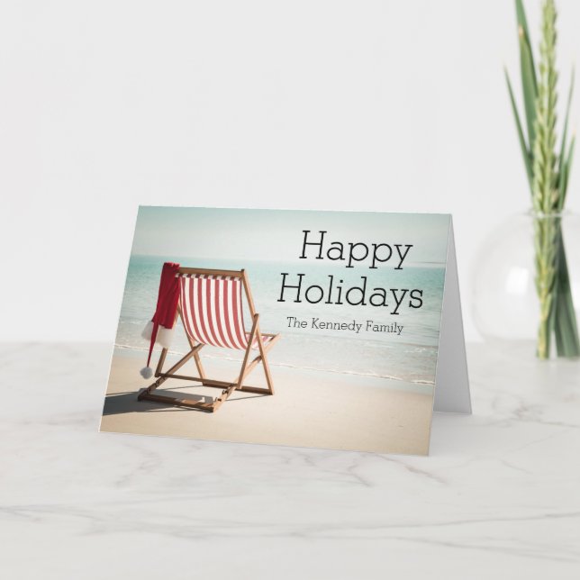 Cartes Pour Fêtes Annuelles Chaise de plage avec le casquette de père Noël (Devant)
