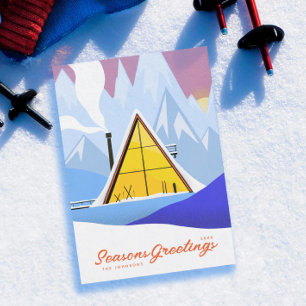 Cartes Pour Fêtes Annuelles Chalet de ski A Frame rétro d'hiver