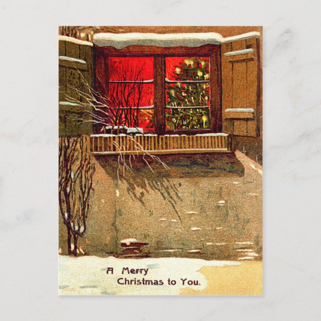 Cartes Pour Fêtes Annuelles Chalet d'hiver bougie Fenêtre Arbre de Noël (Devant)