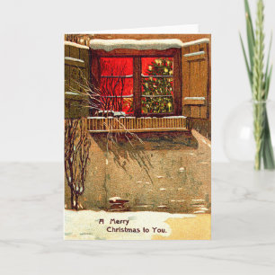 Cartes Pour Fêtes Annuelles Chalet d'hiver bougie Fenêtre Arbre de Noël