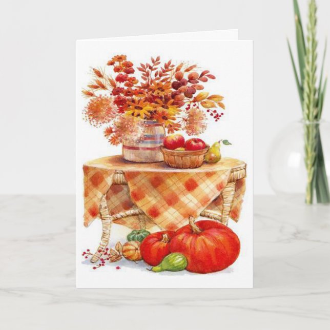 Cartes Pour Fêtes Annuelles Chaleureuse Table de récolte d'automne (Devant)