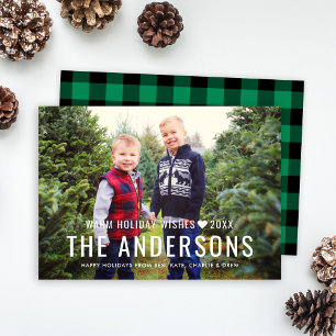 Cartes Pour Fêtes Annuelles Chaleureux Buffle vert Plaid Photo de famille