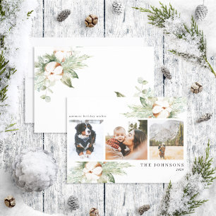 Cartes Pour Fêtes Annuelles Chaleureux Coton Winter Greenery Photo Holida