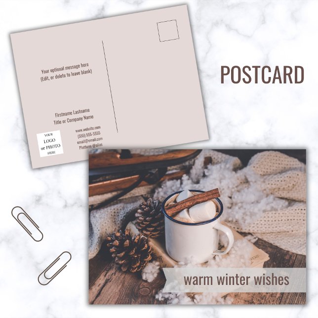 Cartes Pour Fêtes Annuelles Chaleureux hiver Désire Affaires Joyeux Vacances (Warm Winter Wishes hot cocoa postcard)