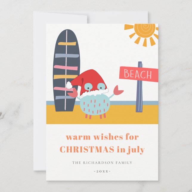 Cartes Pour Fêtes Annuelles Chaleureux Noël en Juillet Plage Sable Crabe (Devant)