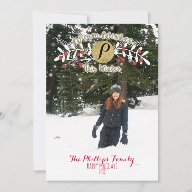 Cartes Pour Fêtes Annuelles Chaleureux souhaits cette photo de Noël d'hiver (Devant)