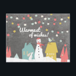 Cartes Pour Fêtes Annuelles Chaleureux Souhaits Vintage Style Snowman de Noël<br><div class="desc">Une carte postale de vacances de style vintage moderne avec un bonhomme de neige heureux debout dans la neige sous un éventail de lumières scintillantes de vacances colorées. Une carte sucrée pour envoyer à vos amis et à vos proches un voeu de charme pour les vacances de Noël les plus...</div>