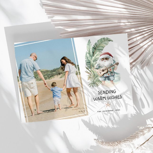 Cartes Pour Fêtes Annuelles Chaleureux voeux Tropical Santa Claus Photo de Noë (Créateur téléchargé)