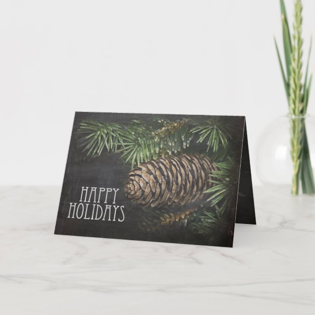 Cartes Pour Fêtes Annuelles Chalk Board Pine Cone Rustique (Devant)