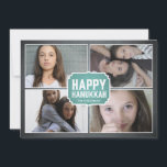 Cartes Pour Fêtes Annuelles Chalkboard Blue Framed Hanukkah Photo Card<br><div class="desc">This rustic chalkboard style card is made exclusively for Zazzle and est idéal pour un yet nostalgic yet moderne holiday mailing. Marquee Hanukkah sentit in blue accents your photo with white typography. Add an Envelopments Holiday Stamp from our extensive postage collection to match parfaite with your greeting. Enveloppements enveloppes, rubans...</div>