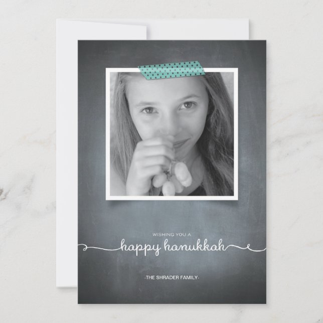Cartes Pour Fêtes Annuelles Chalkboard Blue Washi Tape Hanukkah Photo Card (Devant)