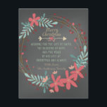 Cartes Pour Fêtes Annuelles Chalkboard Christian Christmas Card<br><div class="desc">Rustic pink and teal blue rustic wreath Christian chalkboard Christmas card. This country Christian Christmas flat chalkboard Christmas card is easily customized with your details.</div>