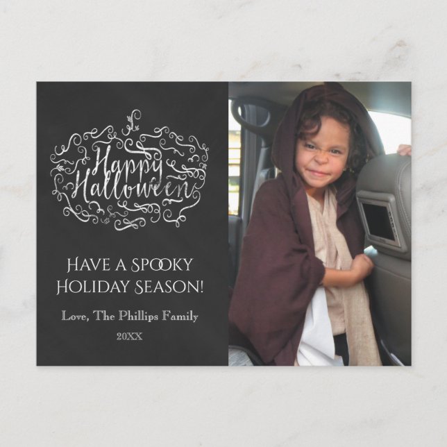 Cartes Pour Fêtes Annuelles Chalkboard Citrouille Happy Halloween photo de vac (Devant)