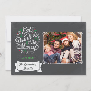 Cartes Pour Fêtes Annuelles Chalkboard Eat Drink And Be Merry Holiday Card