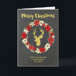 Cartes Pour Fêtes Annuelles Chalkboard Gold Deer Wreath Enseignant de Noël<br><div class="desc">Joyeux Noël pour la carte de voeux de l'enseignant avec motif de tableau rustique de campagne,  couronne vintage rouge et blanc et cerf d'or avec bois.</div>