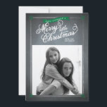 Cartes Pour Fêtes Annuelles Chalkboard Green Mistletoe Photo Card<br><div class="desc">Le This rustic chalkboard style invité est idéal pour un séjour nostalgic et on-tendance holiday greeting made exclusively for Zazzle. Mistletoe adents adorn each corner with white script typography printed on a chalkboard background. Add an Envelopments Holiday Stamp from our extensive postage collection to match parfaite with your greeting. Enveloppements...</div>