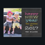 Cartes Pour Fêtes Annuelles Chalkboard Happy New Year Holiday Photo Postcard<br><div class="desc">Chalkboard Happy New Year 2017 Holiday Greeting Postcard with your favorite family photo. ELKE CLARKE© Available at www.zazzle.com/monogramgallery. Send out your New Years greetings to your friends and family using this fun holiday postcard with photo. "Happy New Year best wishes for 2017" in fun whimsical typography. You can "customize it"...</div>